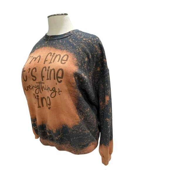 Bleach-Dye Sweatshirt "I'm Fine It's Fine Everything's Fine" Graphic 2XL Comfort - Picture 6 of 9